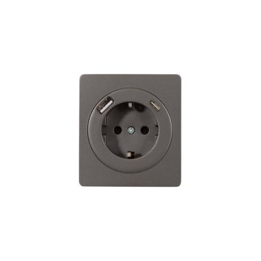 Фотография товара 'KR-78-0704-2 Розетка ROUND 1-ая с/з с/у з/ш 16А с USB A+C быстрой зарядки 5В/3А титан'