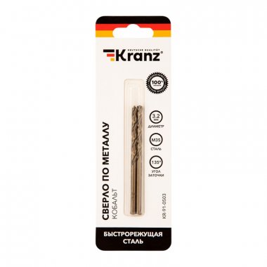 Фотография товара 'Kranz KR-91-0503 Сверло по металлу 3,2х65х36 мм «Кобальт»'