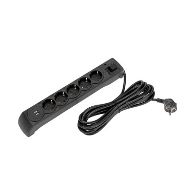 Фотография товара 'Kranz 13-4703 Фильтр сетевой 5 гнезд, 5м, 3х1,5мм?, с автовыкл, 2 USB'