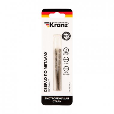 Фотография товара 'Kranz KR-91-0502 Сверло по металлу 3х61х33 мм «Кобальт»'
