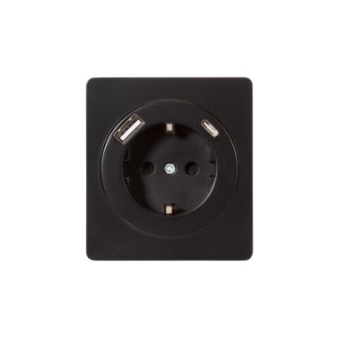 Фотография товара 'KR-78-0704-3 Розетка ROUND 1-ая с/з с/у з/ш 16А с USB A+C быстрой зарядки 5В/3А'