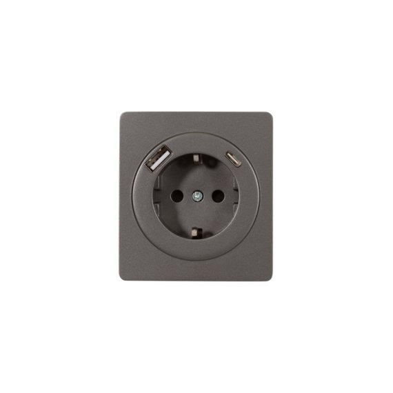 Фотография товара 'KR-78-0704-2 Розетка ROUND 1-ая с/з с/у з/ш 16А с USB A+C быстрой зарядки 5В/3А титан'