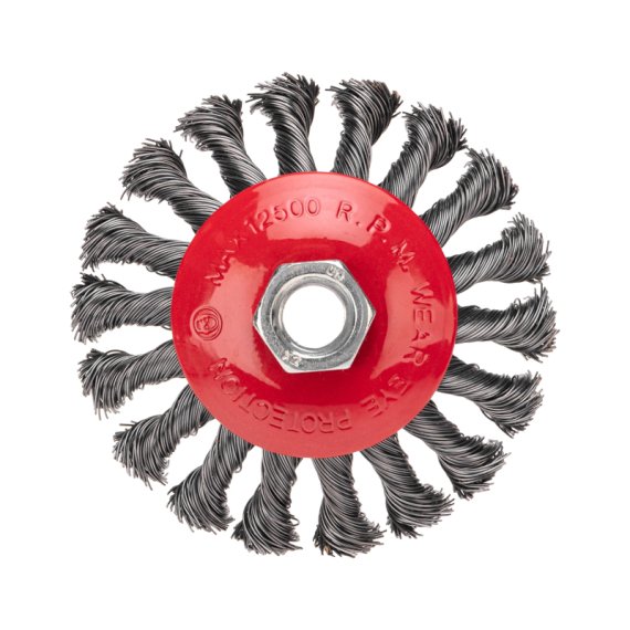 Фотография товара 'Kranz KR-91-1201 Щетка коническая для УШМ, крученая стальная проволока, 100мм, М14'