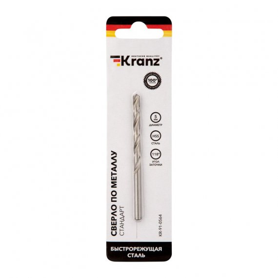 Фотография товара 'Kranz KR-91-0564 Сверло по металлу 5,0х86х52 мм HSS'