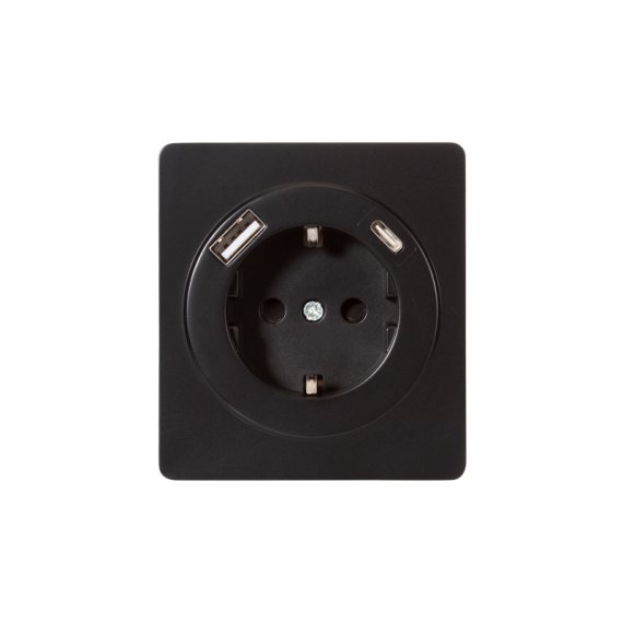 Фотография товара 'KR-78-0704-3 Розетка ROUND 1-ая с/з с/у з/ш 16А с USB A+C быстрой зарядки 5В/3А'